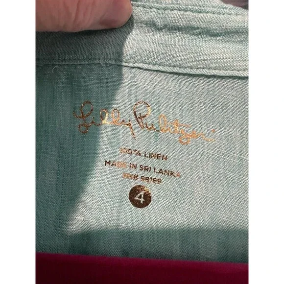 Lily Pulitzer Deanna Linen Popover Resort Collared Green Button Up Size 4 - Picture 5 of 7